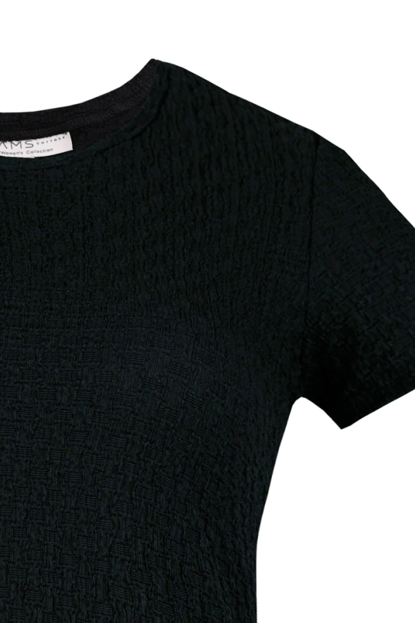 Vestido Color Negro Con Textura Estilo Casual Manga Corta Para Mujer